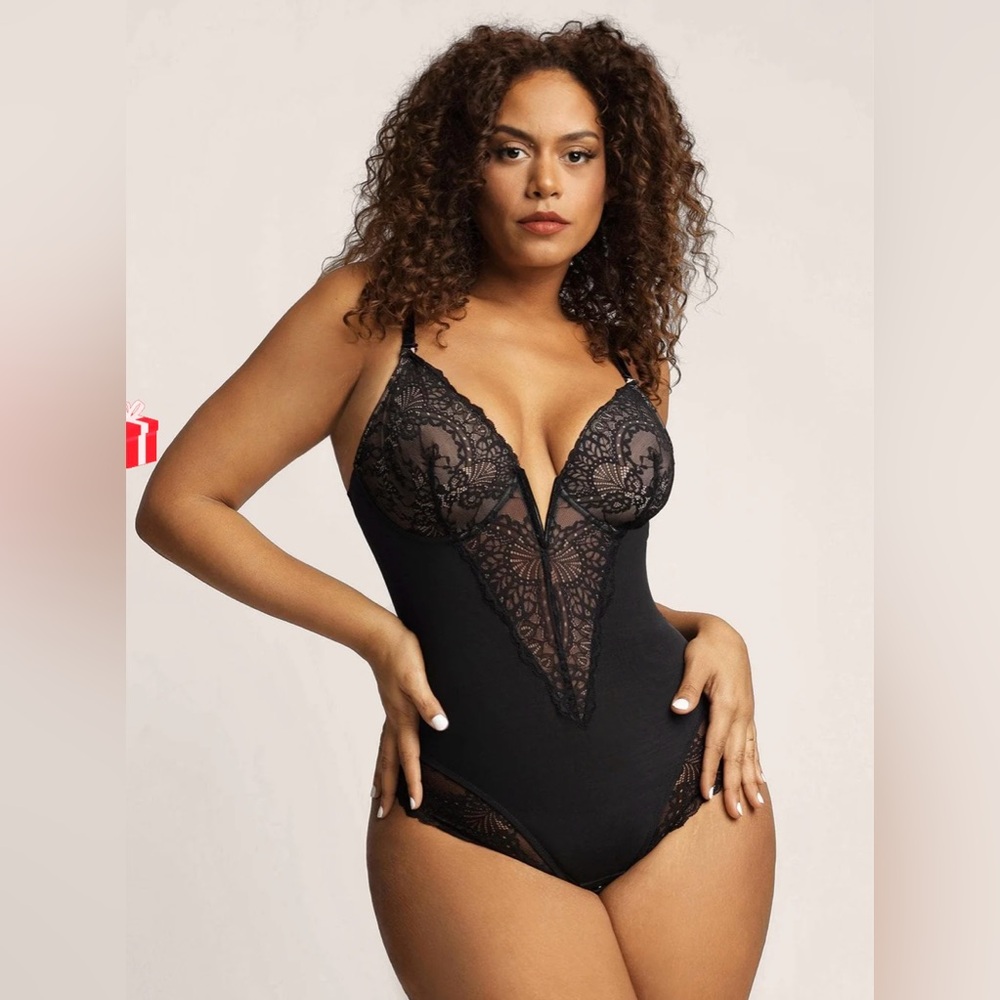The Shapewear Bodysuit Deep-V Neck Lace Thong